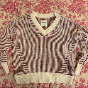Aerie Red and White Striped Knit Sweater